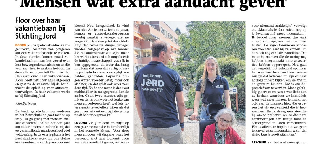 Floortje van der Hammen, Stichting Jord, eenzaamheid, Doorn, Maarn, Zeist, Wijk bij Duurstede